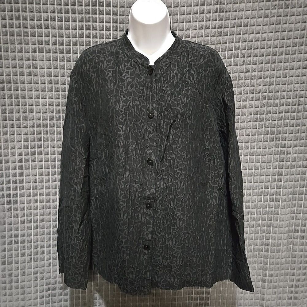 Silk Linen Buttonup Shirt Jacket 20W KateHill Lightweight Jacquard Artsy Money